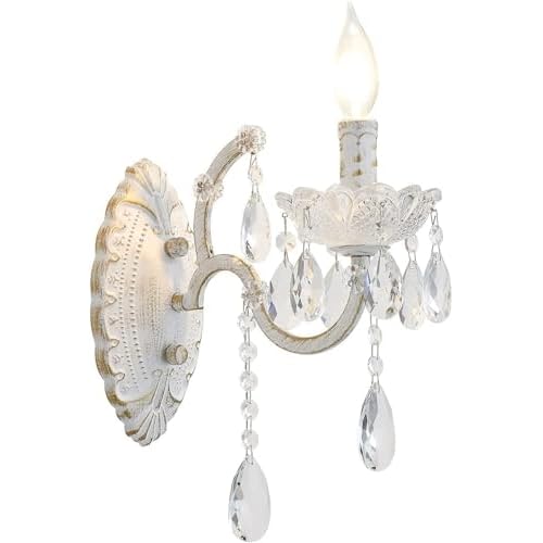 YLONG-ZS 1-Light Crystal Wall Light Crystal Wall Sconce Bohemian White Finish Modern K9 Glass Crystal Drops Wall Lamp for Bathroom Bedroom Living Room