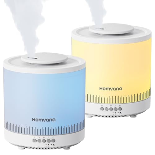 Homvana Small Humidifiers for Bedroom - 2 Packs 1.8L Cool Mist Top Fill Humidifier for Baby Nursery, Essential Oil Diffuser, 3 in 1 for Home Plants Of
