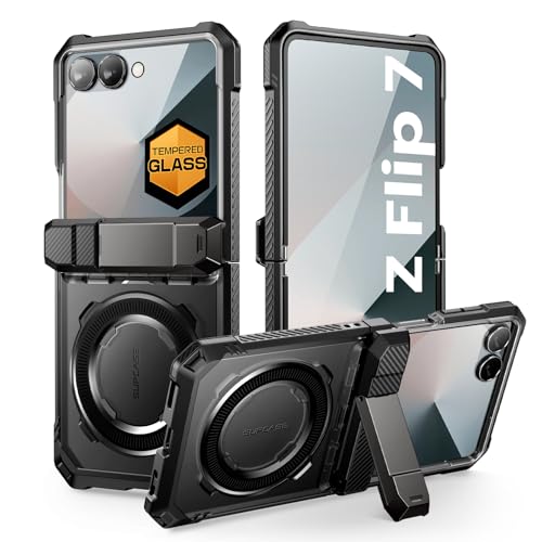 SUPCASE for Samsung Galaxy Z Flip 7 Case with Stand & Front Screen Protector (Unicorn Beetle Grip), [Support MagSafe] [Hinge Protection] Full Body Mil