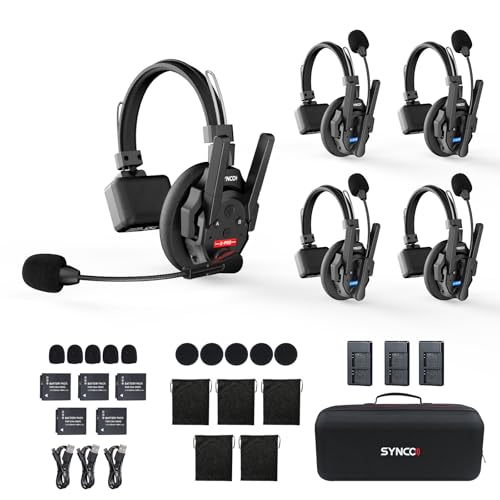 SYNCO XTALK XPRO5 Wireless Intercom Headset System, 500m-1640ft 2.4GHz Communication Headsets for 5 Person with Noise Reduction Film Documentary TV Pr