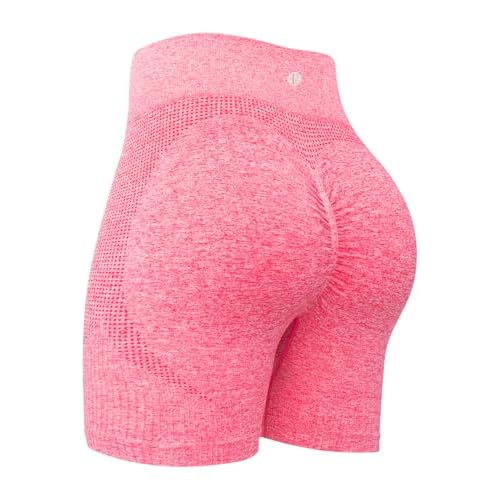 RUNNING GIRL Seamless Scrunch Workout Gym Shorts for Wome,High Waist Tummy Control Athletic Running Biker Shorts A-hot Pink Large