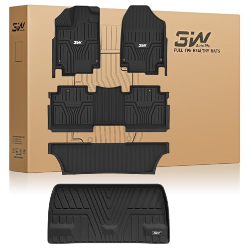 3W Floor Mats & Cargo Liner Fit for Honda Odyssey 2026-2018 Mini Passenger Van, All Weather TPE Floor Liners 1st 2nd & 3rd Rows Car Mats and Trunk Lin