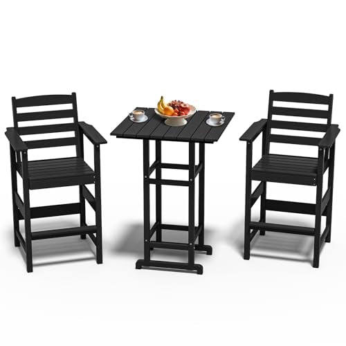 Adirondack Bar High Chair Set 3-Pieces,Adirondack Bar Chairs Set of 2 with Table,HDPE All-Weather Patio Furniture for Balcony, Backyard, Poolside –B