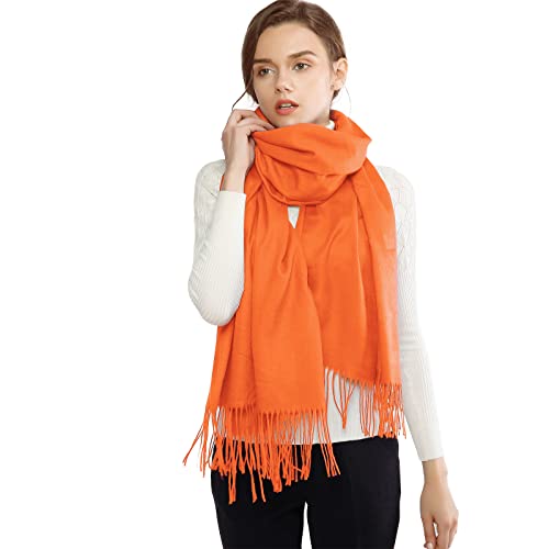RIIQIICHY Women's Scarf Pashmina Shawls and Wraps for Evening Dress Bridesmaid Wedding Bridal Winter Warm Long Large Scarves Orange