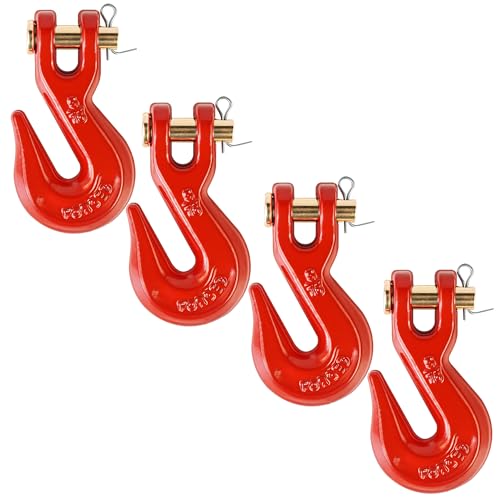5-16" Clevis Grab Hooks 4 Pack – Heavy Duty G70 Hooks for 5-16" Chain, Red Powder Coated Forged Steel, for Truck, Trailer, Flatbed, Tow, Farm Use �