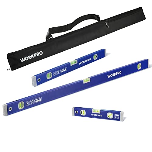 WORKPRO 3-Piece Spirit Level Set (12", 20", 40") with 12" Magnetic Torpedo Level, 45°-90°-180° Bubbles Measuring, Open Top View Design, Aluminum Al