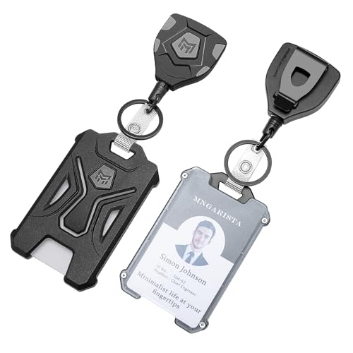 MNGARISTA 2 Pack Heavy Duty Badge Holder, Vertical ID Card Holder for Credit Cards, Clear ID Window, All PC Polycarbonate Plastic Housing, 5 Cards Cap