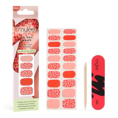 Mylee Gel Nail Wraps [Red Hot Spots] – 10 Pre-Cured Gel Stickers for Instant Mani – No Lamp Needed, Chip-Resistant, Glossy Finish, Lasts Up to 14