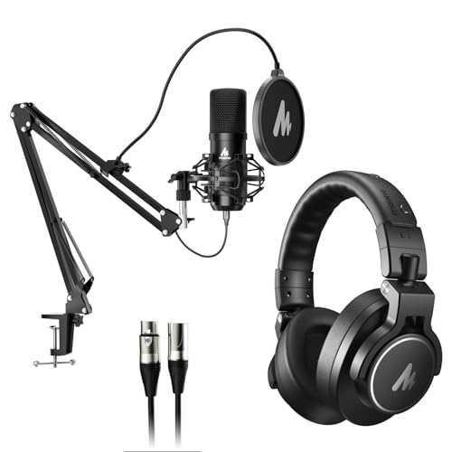 MAONO USB XLR Condenser Microphone with Headphones: PC Computer Podcast Cardioid Metal Mic Kit with Software for Recording, Studio, Singing, YouTube (