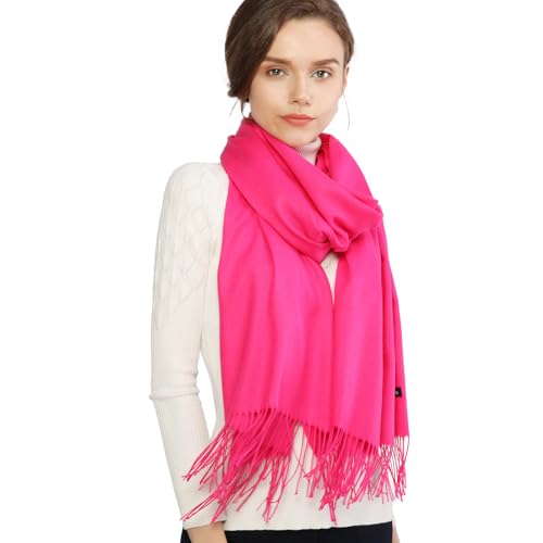 RIIQIICHY Women's Scarf Pashmina Shawls and Wraps for Evening Dress Bridesmaid Wedding Bridal Winter Warm Long Large Scarves Rose Red