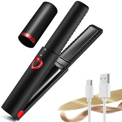 JMFONE Mini Cordless Hair Straightener,Portable Travel Size Flat Iron with 3 Adjustable Temperatures for Thin Fine Hair,USB-C Rechargeable Heats Up in