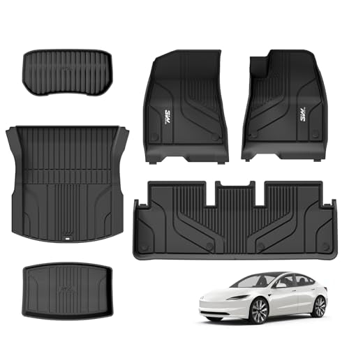 3W Floor Mats and Boot Liners Fit for Tesla Model 3 2024 2025 2026 Highland, Thorex™ All Weather Full Set Car liners and Cargo Mats, Dog Friendly Ac