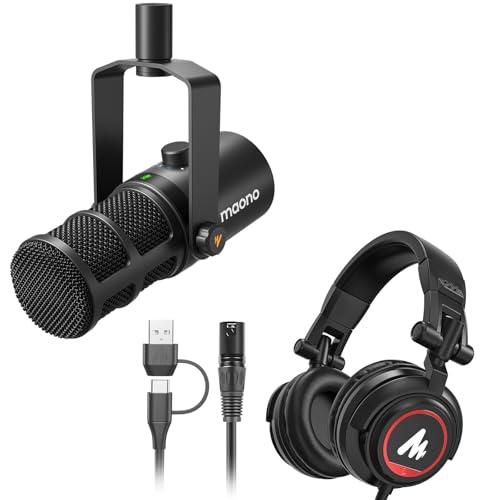 MAONO Dynamic Microphone with Headphones, USB-XLR Podcast PC Microphone with Software, EQ, Tap-to-Mute, Studio Mic for Broadcast, Recording, Streaming
