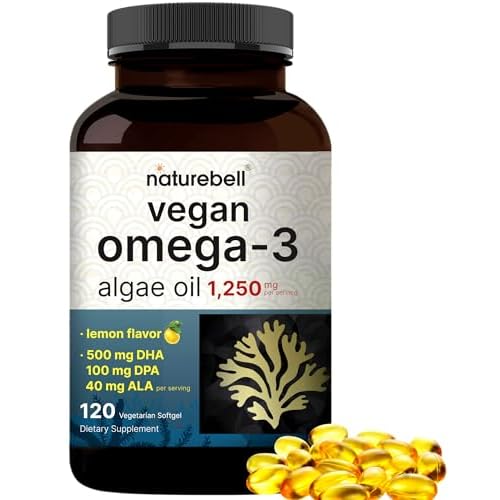 Vegan Omega 3 Algae Oil Supplement 1,250 mg Per Serving | 120 Veggie Softgels with Flaxseed | Full Spectrum of Omega 3 – DHA 500 mg, DPA 100 mg, ALA