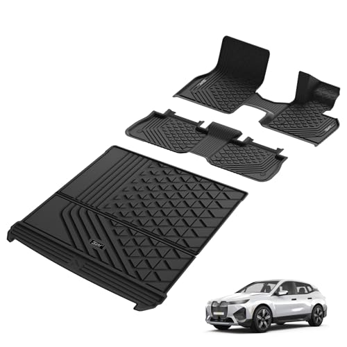 3W Boot Liner & Floor Mats Fit for BMW iX i20 2022 2023 2024 2025, All Weather TPE Pet Friendly Floor Liner and Boot Mats, Heavy Duty Waterproof Easy