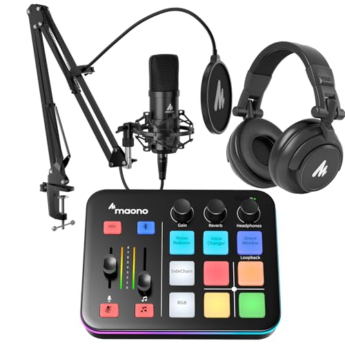 MAONO USB XLR Condenser Microphone Set: PC Computer Podcast Cardioid Metal Mic Kit with Software for Recording, Studio, Singing, YouTube (A04 Gen2+G1