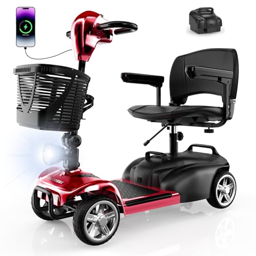 iScooter Mobility Scooter with Extra Batteries, 4 Wheel Mobility Scooter for Adults & Seniors, Electric Wheelchair Device with LED Headlight, Basket,