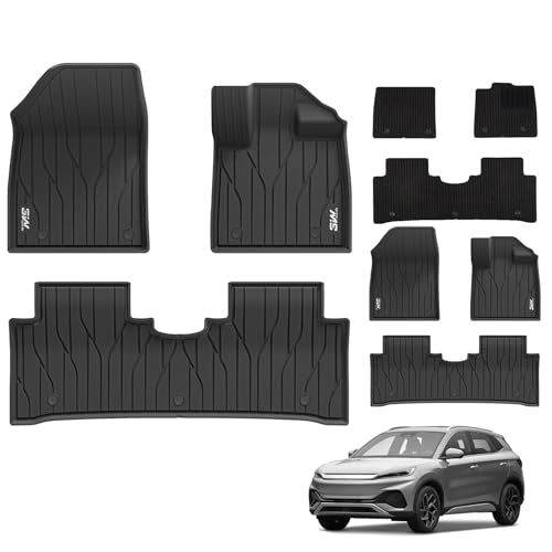 3W Floor Mats with Carpets Fit for 2022-2025 BYD ATTO 3 YUAN, All Weather Dog Friendly TPE Car Floor Liner, Waterproof Anti-Slip Easy to Clean Heavy D