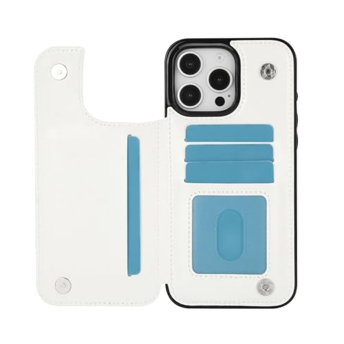 for iPhone 16 Pro Max Case with Credit Card Holder,RFID Blocking,PU Premium Leather Double Magnetic Clasp Kickstand Heavy Duty Protective Cover.(White