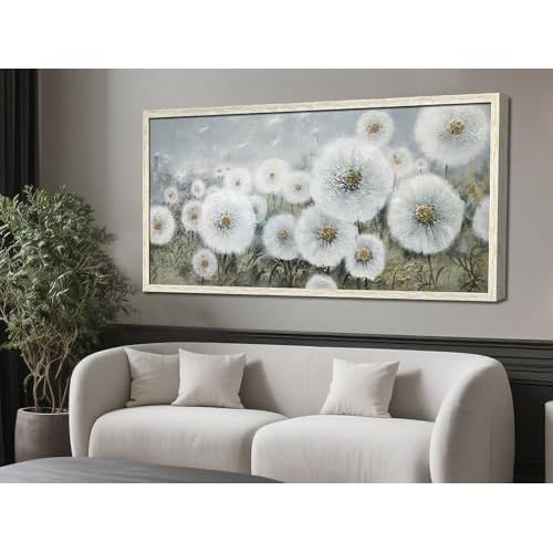 Ardemy Flowers Wall Art Canvas Dandelions White Gold Painting Landscape Floral Picture Hand Painted Textured Large for Living Room Bedroom Bathroom Ho
