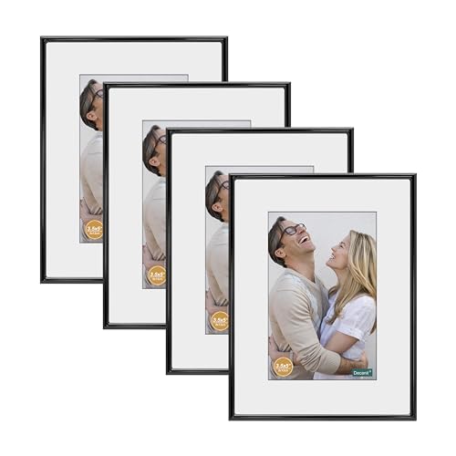DECANIT 5x7 Picture Frame Metal,Thin Profile Photo Frame 5 by 7 Inch, Display for Wall Mounting or Tabletop Pack of 2,Black 5*7 4PACK Black