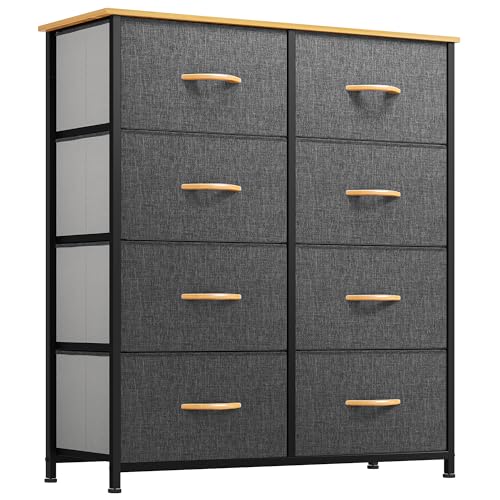 YITAHOME Dresser with 8 Drawers - Fabric Storage Tower, Organizer Unit for Bedroom, Living Room, Hallway, Closets - Sturdy Steel Frame, Wooden Top & E