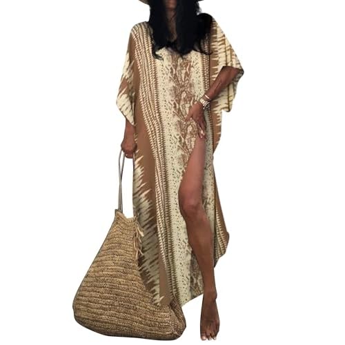 Bsubseach Kaftan Dresses for Women 2025 Plus Size Swimsuit Cover Up Tie Dye Caftan Maxi Dress Loungewear A-coffee One Size