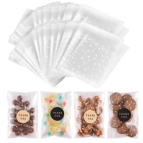 200PACK Self Sealing Cellophane Treat Bags Clear Cookie Bags for Gift Giving with Stickers(White Polka Dot, 4X6INCH) White Snowflake 4x6 Inch (Pack of