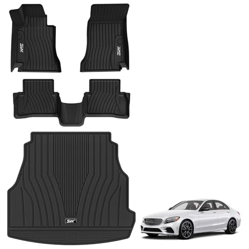 3W Floor Mats & Cargo Liner for Benz C-Class 2022-2025, TPE All Weather Floor Liner for Benz C-Class C300-C43 AMG-C63 AMG S-C63 AMG S E Car Mats (for