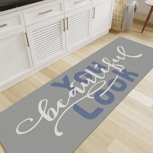 MontVoo-Bath Mat Rug Long Non Slip Super Absorbent Bathroom Runner Stain Resistant Quick Dry Thin Bathroom Mat Fit Under Door-17"x70",Blue-Look Blue-l