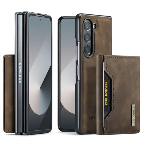 for Samsung Galaxy Z Fold 6 Case with Magnetic Wallet, 8 Cards Slot and Premium Leather Kickstand Vintage 2-in-1 Detachable Card Holder.(Coffee) Coffe