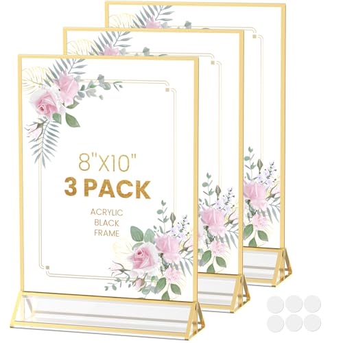 Gold Frames 8X10 Double-Sided Gold Picture Frames Tabletop Acrylic Sign Holder for Wedding Table Number Holder Menu Holder Flyer holder Diaplay Stand