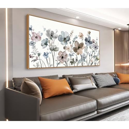 NINEASO Flowers Framed Canvas Wall Art - Cream White Flowers Pictures Abstract Beige Floral Wall Decor Botanical Painting Print Artwork Living Room Be