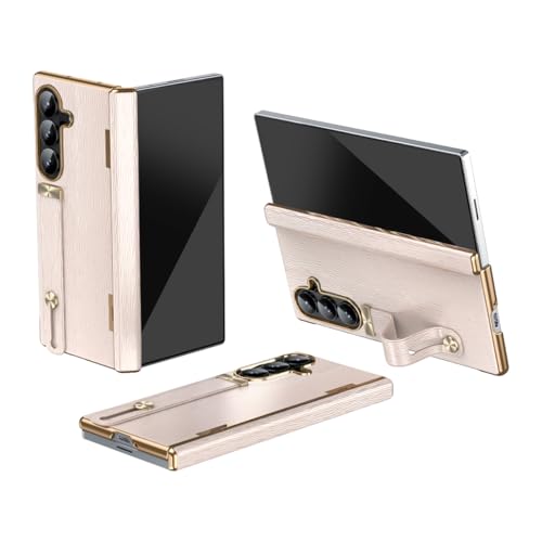 for Samsung Galaxy Fold 7 Case with Retractable Wrist Strap & Invisible Stand, Built-in Hinge Protection​ & Screen Protector, Anti-Fingerprint Cover