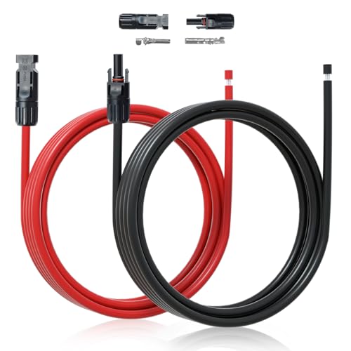 ECO-WORTHY 10FT 10AWG Solar Extension Cable 30A-1000V DC, IP67 Waterproof with Compatible Quick Connectors (Red+Black) for Solar Panels, Controllers,