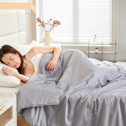 YOUR MOON Pure Mulberry Silk Comforter King Size for All Season,100% Natural Long Strand Silk Fill Duvet, Luxury Bedding, Noiseless Cotton Shell (Blui