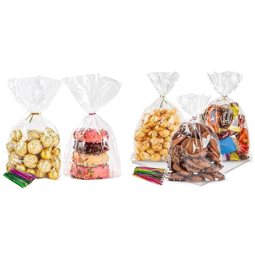 NPLUX Bundle of 100 Pack Cellophane Bags and 100 Pack Cellophane Bags for Candy Popcorn Cookie Small Wrapping