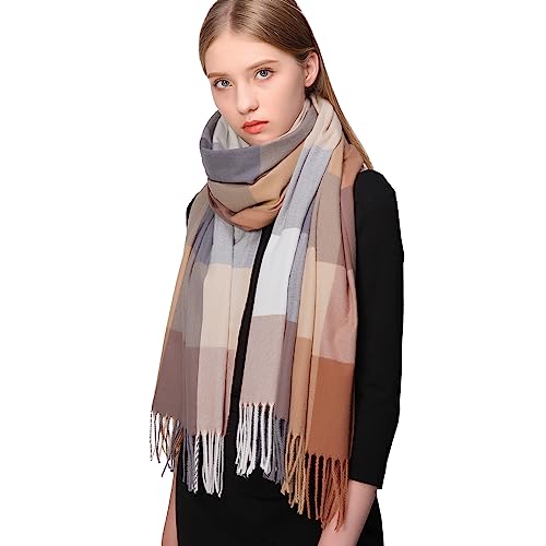 RIIQIICHY Plaid Scarfs for Women Fall Winter Scarves Pashmina Shawls and Wraps for Evening Dresses Plaid Scarf-5