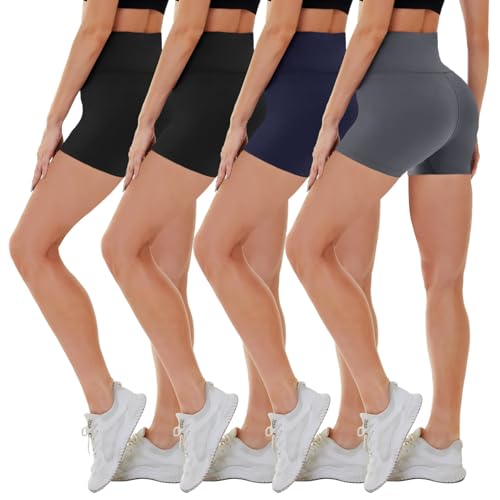 CAMPSNAIL 4 Pack Biker Shorts for Women High Waist - 5"-8" Tummy Control Soft Athletic Yoga Workout Running Gym Shorts 5 IN XX-Large 4#black*2-Gray-Na