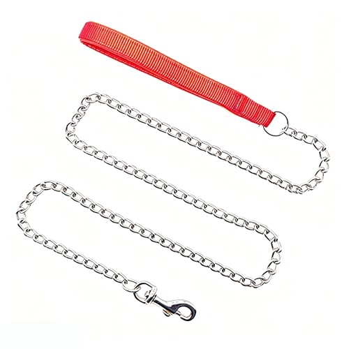 Heavy Duty Metal Dog Lead Durable Strong Chew Proof Dog Leashes for Small Medium Large Breed Pet Dogs, 3.0mm * 4ft Red Handle Red L(4 ft. x 3.0 mm)