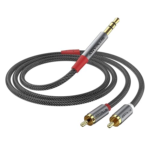 2RCA to 3.5mm,【2M】 1-8 to RCA 2-Male Headphone Jack Fish Wire Braid Y Splitter RCA Auxiliary Cord for Smartphone, Tablet, HDTV,MP3 Player Speaker