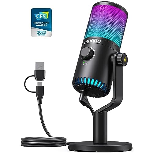 MAONO Gaming USB Microphone with Software, Metal Programmable RGB Mic for Recording, Streaming, Podcast, PS5, PS4, PC, Computer, DM30 RGB Black