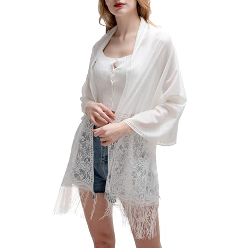 RIIQIICHY Shawls and Wraps for Evening Dresses Scarfs for Women Pashmina Wedding Formal Shawl White