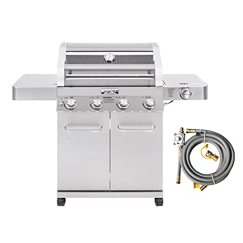 Monument Grills Larger Convertible 4-Burner Natural Gas Grill Stainless Steel Cabinet Style Propane Grills with Conversion Kit(2 Items) Clearview with