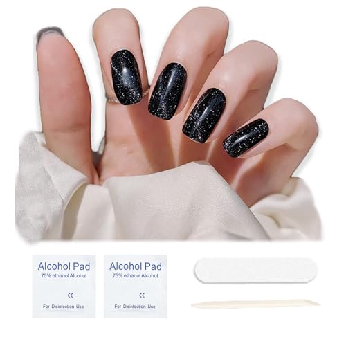 Semi Cured Gel Nail Strips, 20 pcs Gel Stikers, Wraps, Salon-Quality, 2 Weeks Long Lasting Shell Aurora Black