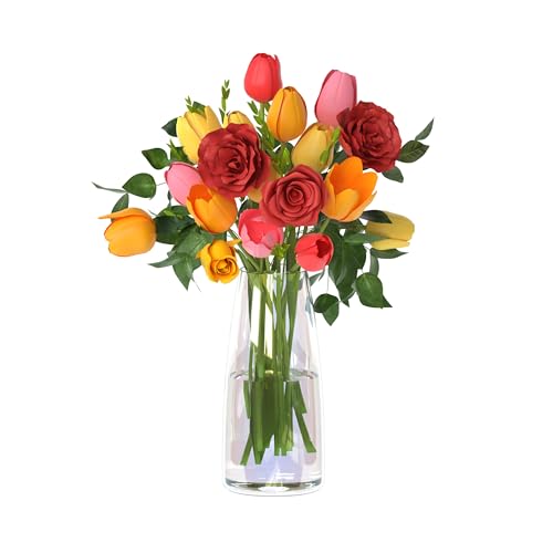 Der Rose Glass Flower Vase Iridescent Vase for Flowers Bouquet Decorative Vase for Home Decor, Centerpiece, Gift (4×8.7 Inch, Iridescent) Iridescent