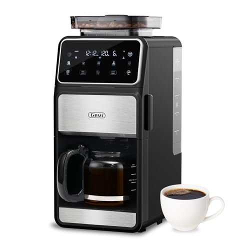 Gevi 10 Cup Drip Coffee Maker with Built-in Grinder, Grind ＆ Brew Burr Combo Coffee Machine with Touch Screen, Programmable, 4-Hour Warm Plate, Perm