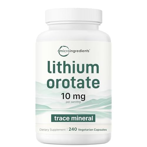 Lithium Orotate 10mg, 240 Veggie Capsules | 5mg Per Capsules | High Bioavailability Trace Mineral | Healthy Aging, Brain Supplement, & Mood Support |