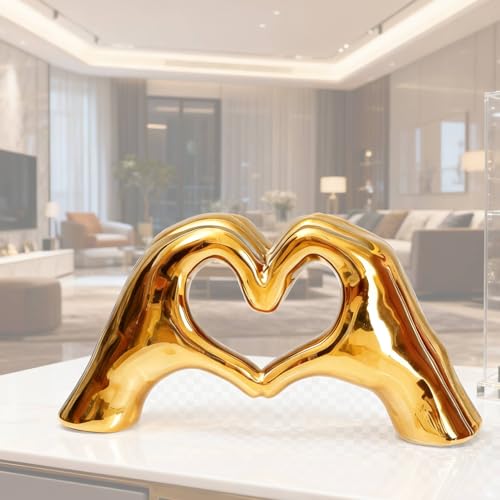 Notakia Gold Decor Heart Hands Statue for Living Room Bedroom Bookshelf Coffe Table, Modern Shelf Decor Love Finger Sculpture for Wedding Decorations