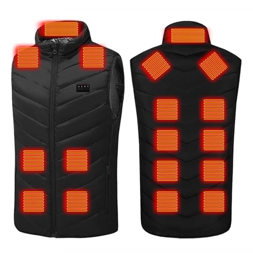 Heated Vest for Men Women, 4 Control 17 Heating Zones USB Electric Puffer Vest, Lightweight Winter Outerwear Jacket Black Large